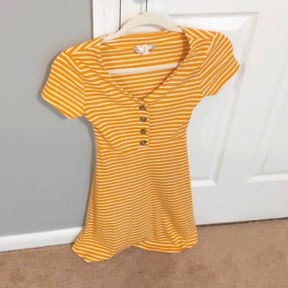 Pink Rose Mustard Striped Dress